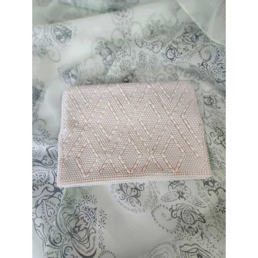 Vintage White Beaded Clutch